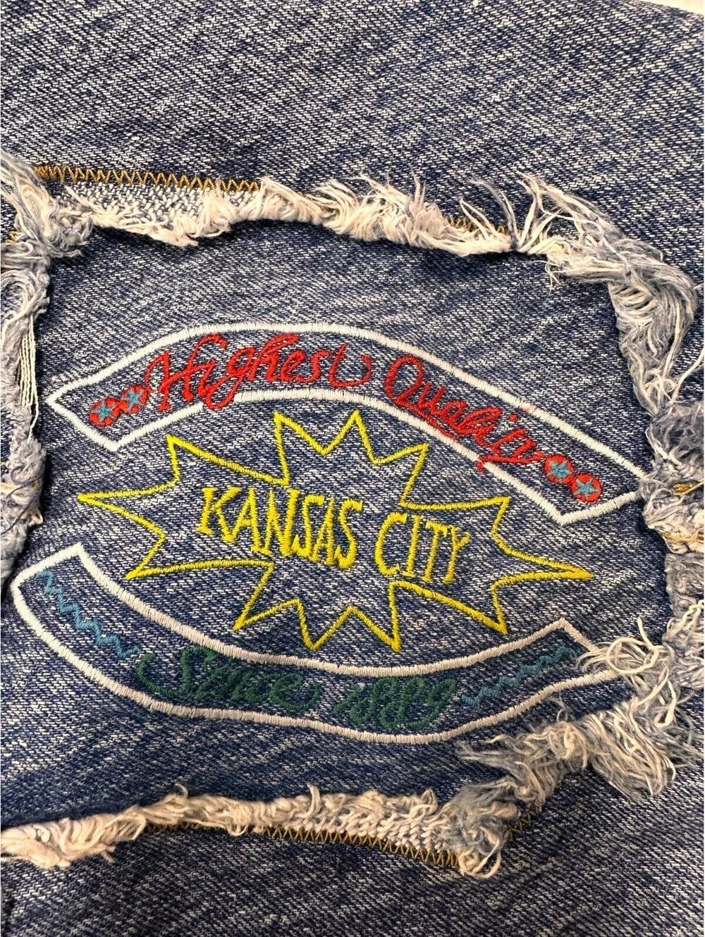 Vintage 1980 Lee Denim Trucker Jacket Highly Unique,Distressed,Embroidery Sz XL